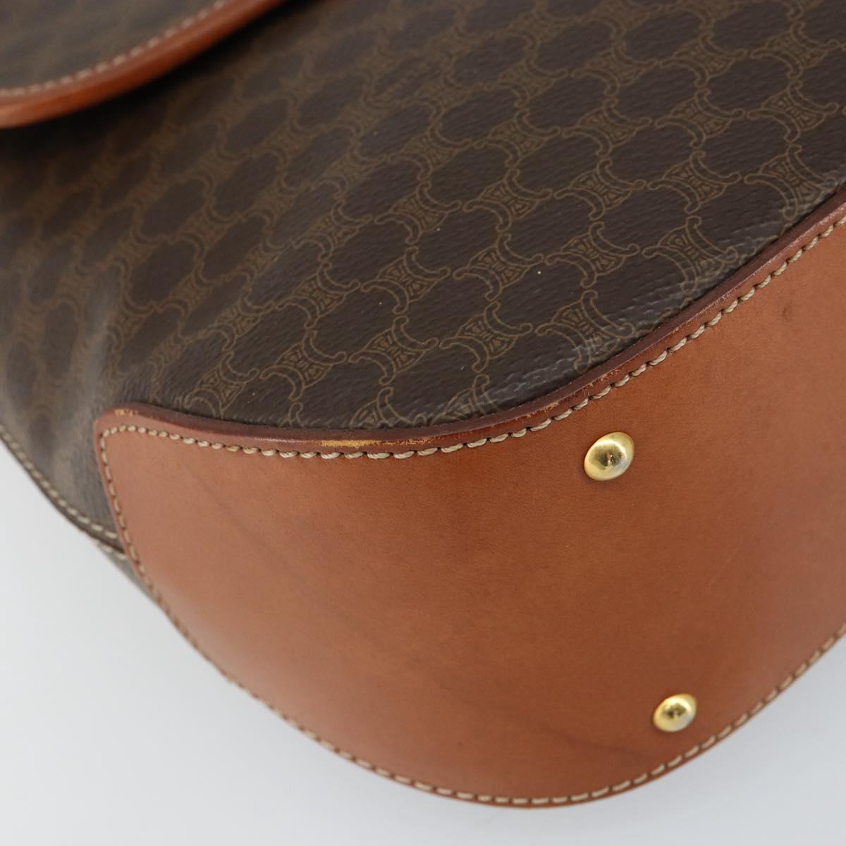 CELINE Macadam Canvas Hand Bag PVC Leather 2way Brown Gold Auth 161500