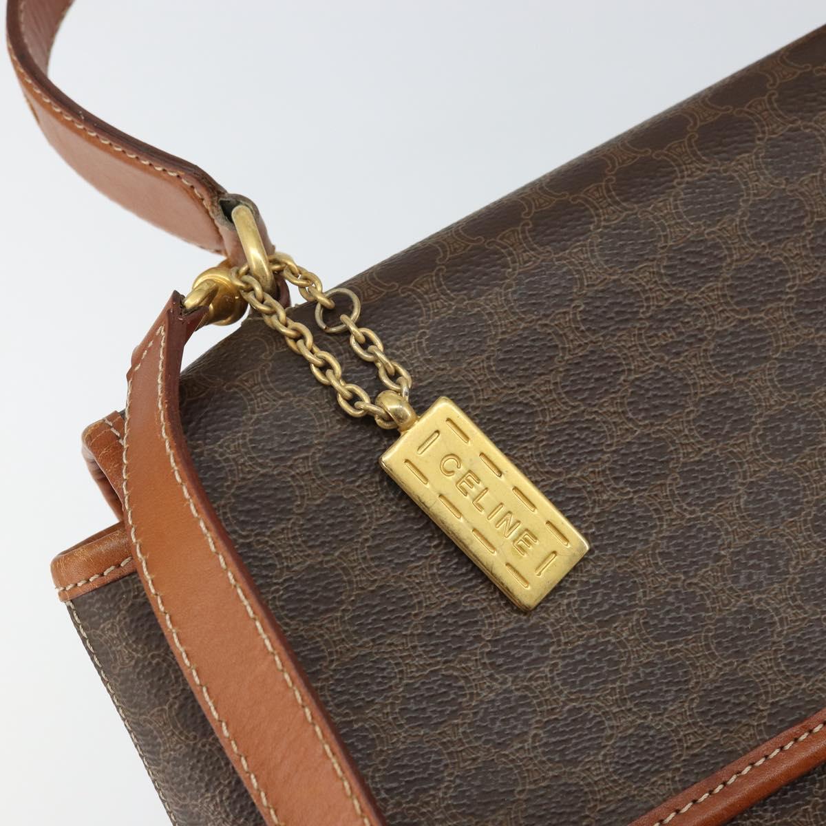 CELINE Macadam Canvas Hand Bag PVC Leather 2way Brown Gold Auth 161500