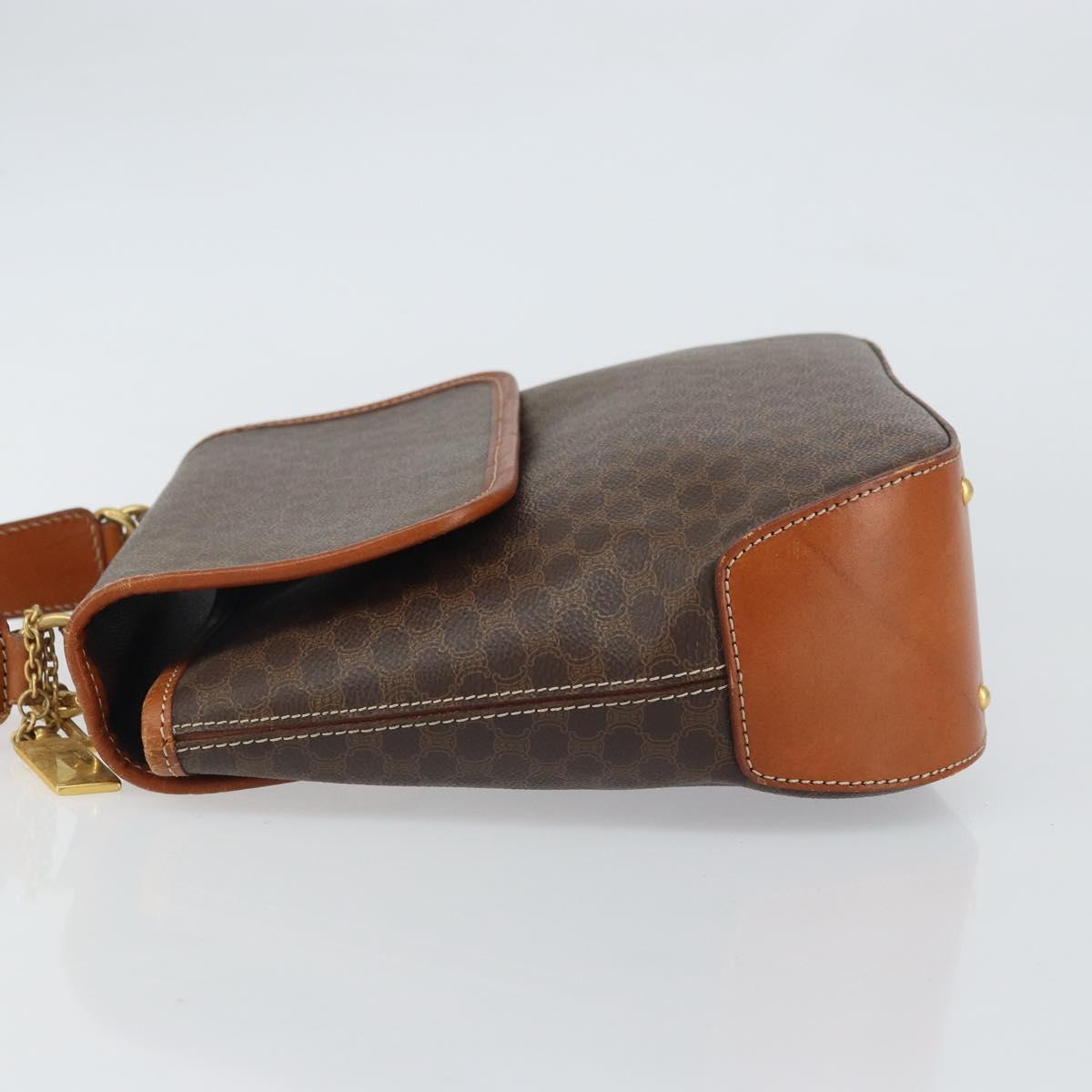 CELINE Macadam Canvas Hand Bag PVC Leather 2way Brown Gold Auth 161500
