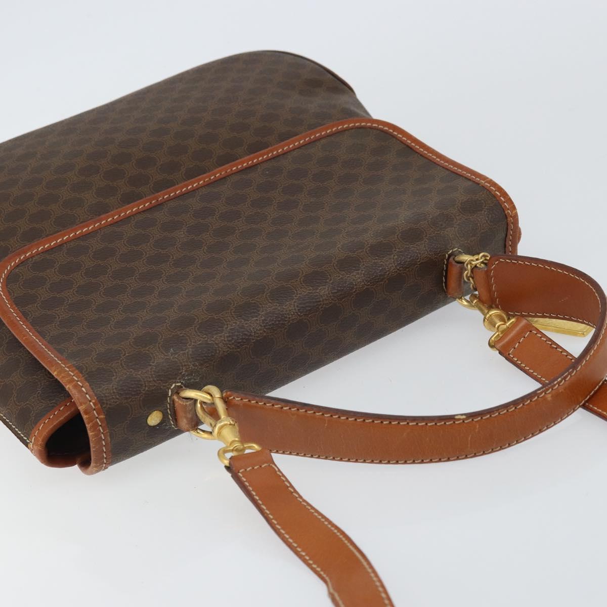 CELINE Macadam Canvas Hand Bag PVC Leather 2way Brown Gold Auth 161500