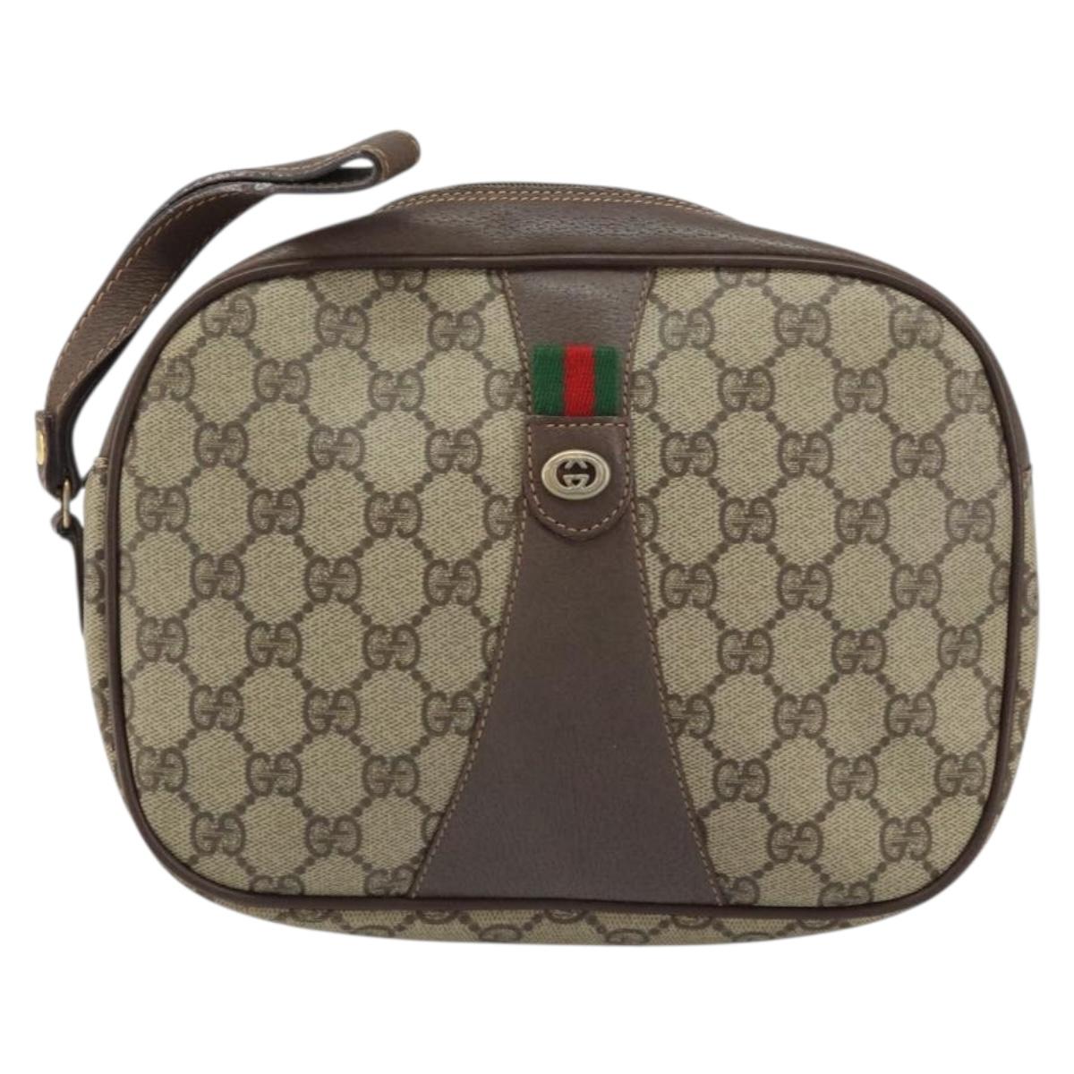 GUCCI GG Supreme Web Sherry Line Clutch Bag PVC Beige 156 01 034 Auth 161502