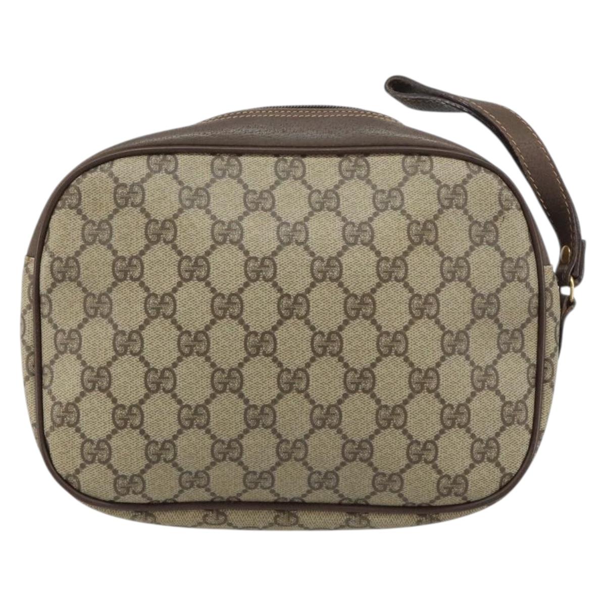 GUCCI GG Supreme Web Sherry Line Clutch Bag PVC Beige 156 01 034 Auth 161502