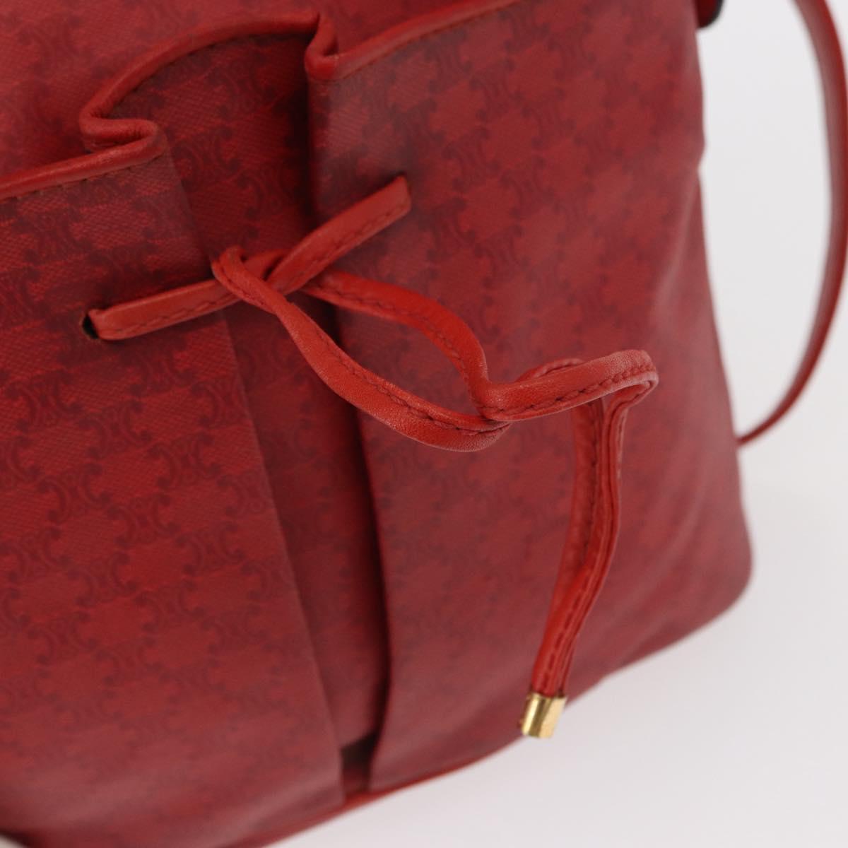 CELINE Macadam Canvas Shoulder Bag Red Gold Auth 161503