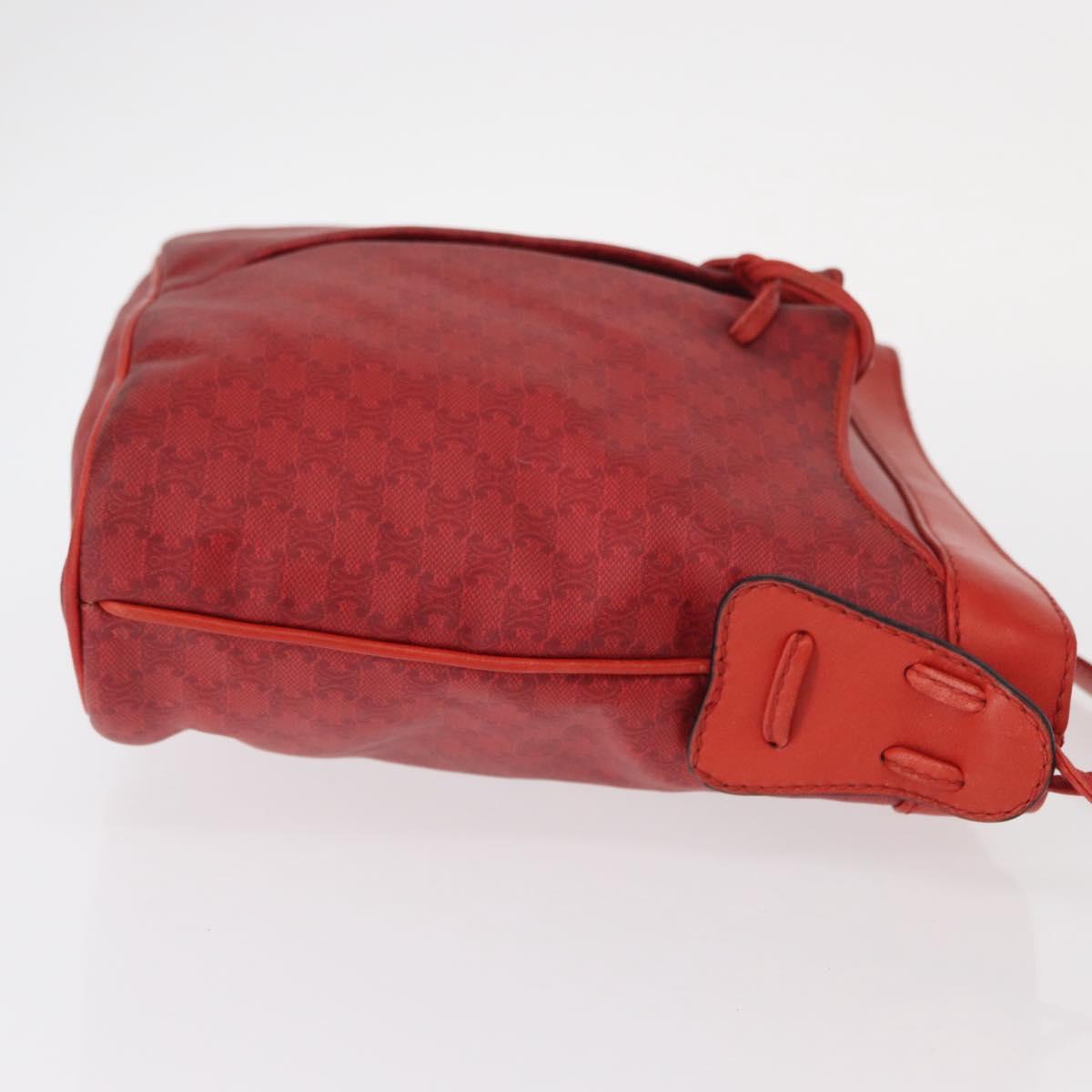 CELINE Macadam Canvas Shoulder Bag Red Gold Auth 161503