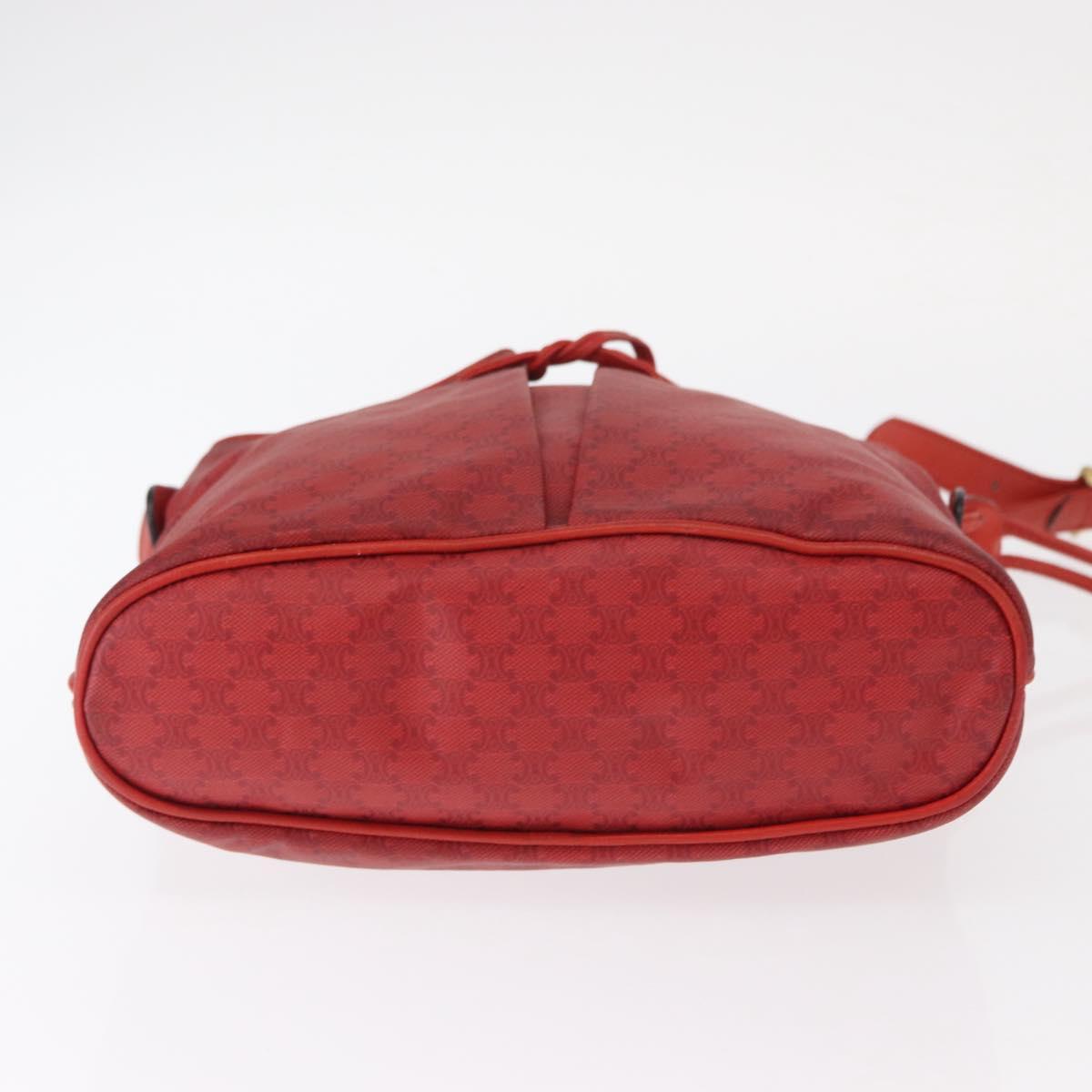 CELINE Macadam Canvas Shoulder Bag Red Gold Auth 161503