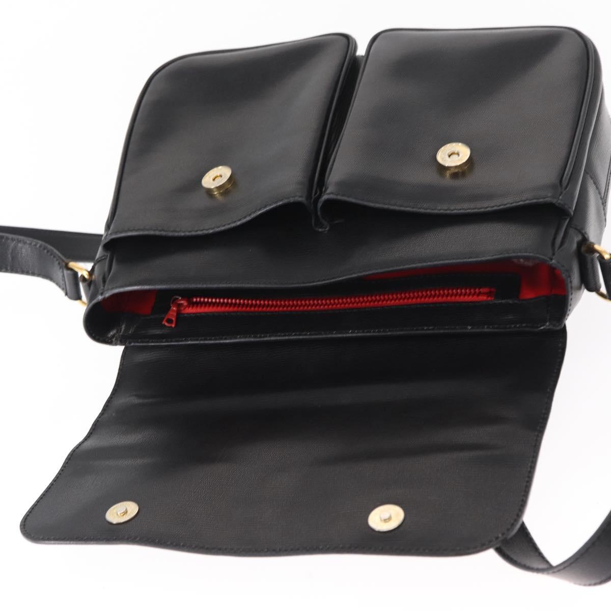 CELINE Circle Shoulder Bag Leather Black Gold Auth 161504