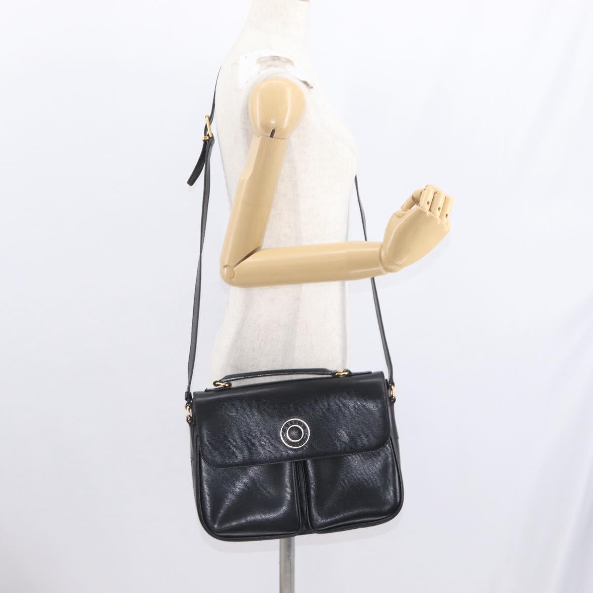 CELINE Circle Shoulder Bag Leather Black Gold Auth 161504