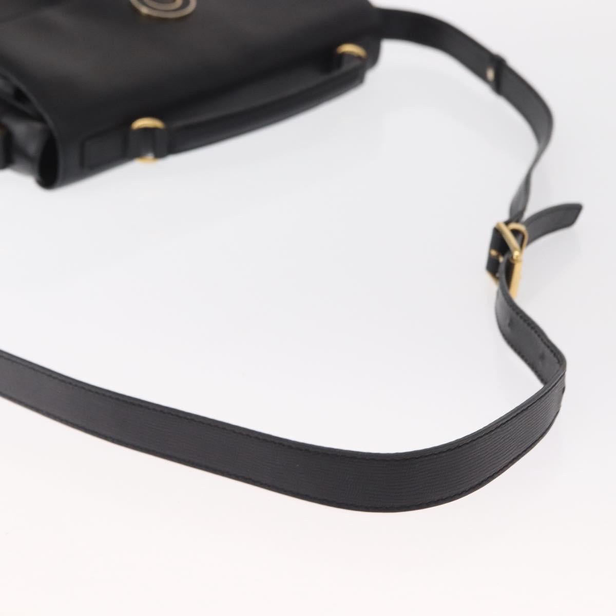 CELINE Circle Shoulder Bag Leather Black Gold Auth 161504