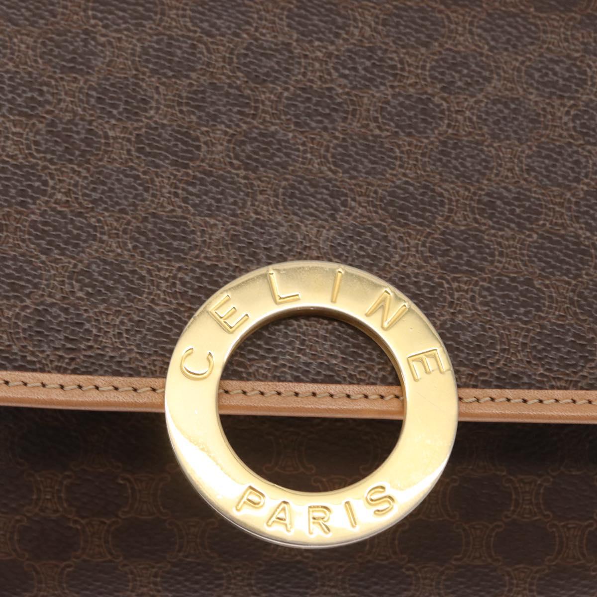 CELINE Macadam Canvas Shoulder Bag PVC Leather Brown Gold Auth 161505