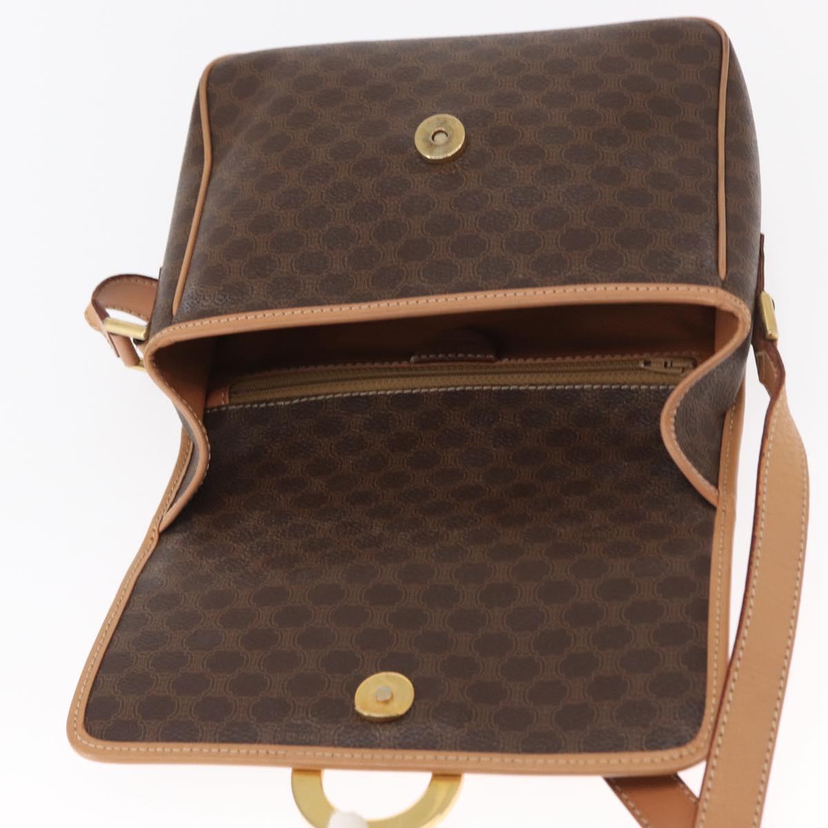 CELINE Macadam Canvas Shoulder Bag PVC Leather Brown Gold Auth 161505