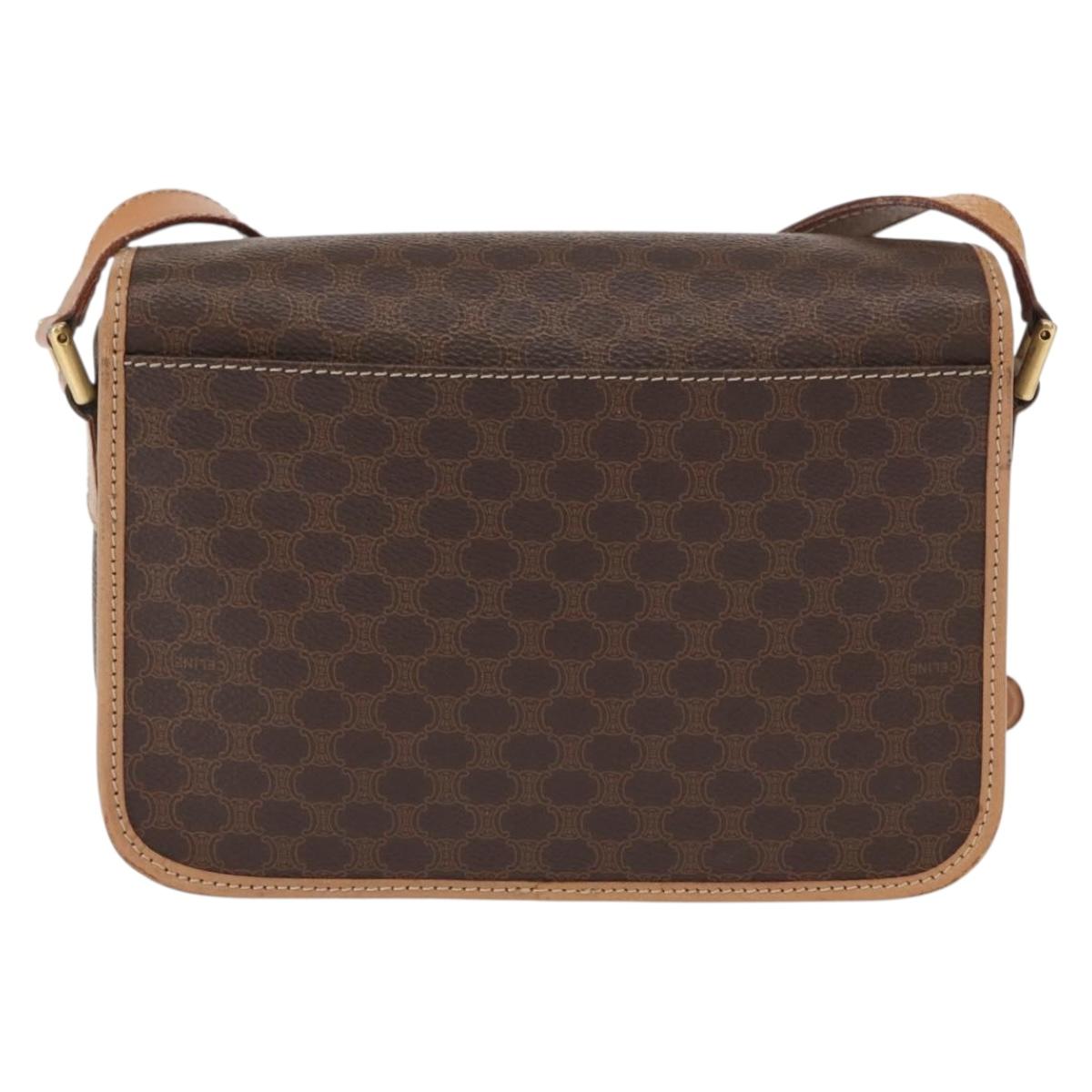 CELINE Macadam Canvas Shoulder Bag PVC Leather Brown Gold Auth 161505