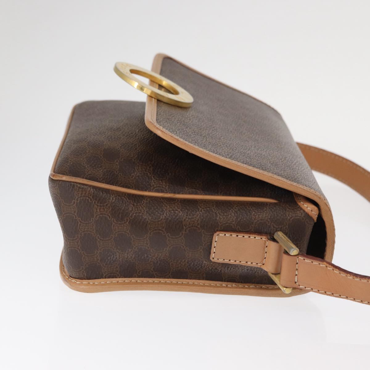 CELINE Macadam Canvas Shoulder Bag PVC Leather Brown Gold Auth 161505