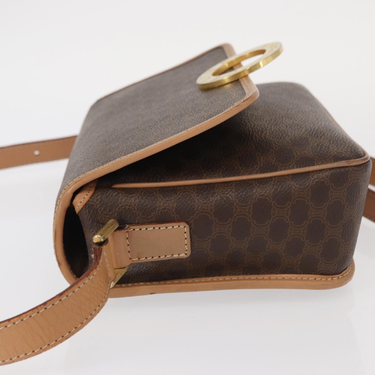 CELINE Macadam Canvas Shoulder Bag PVC Leather Brown Gold Auth 161505