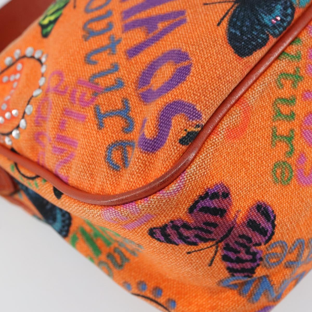 VERSACE Shoulder Bag Canvas Orange Silver Auth 161511V