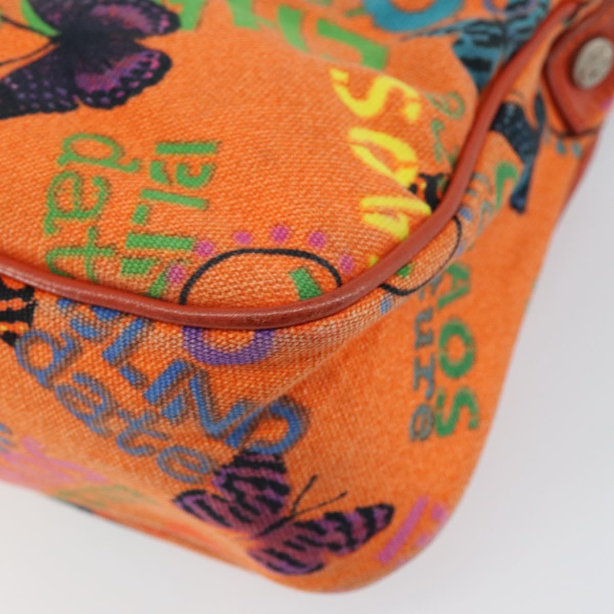 VERSACE Shoulder Bag Canvas Orange Silver Auth 161511V