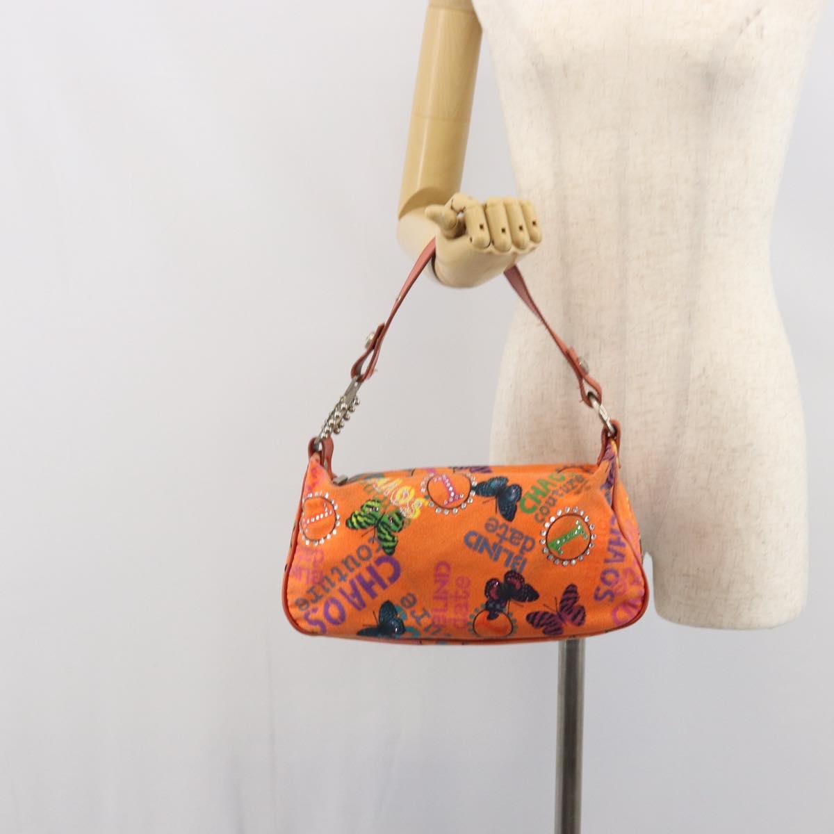 VERSACE Shoulder Bag Canvas Orange Silver Auth 161511V