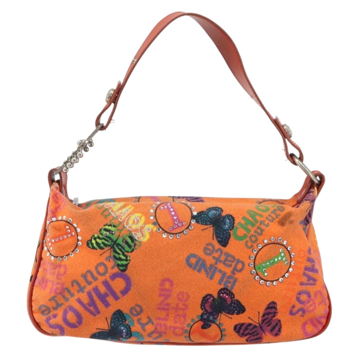VERSACE Shoulder Bag Canvas Orange Silver Auth 161511V