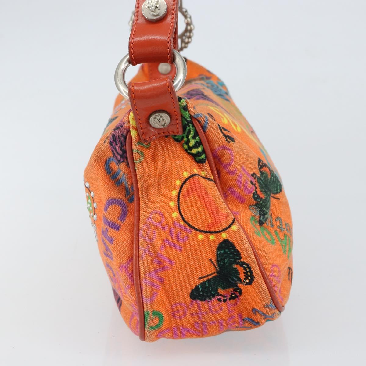 VERSACE Shoulder Bag Canvas Orange Silver Auth 161511V