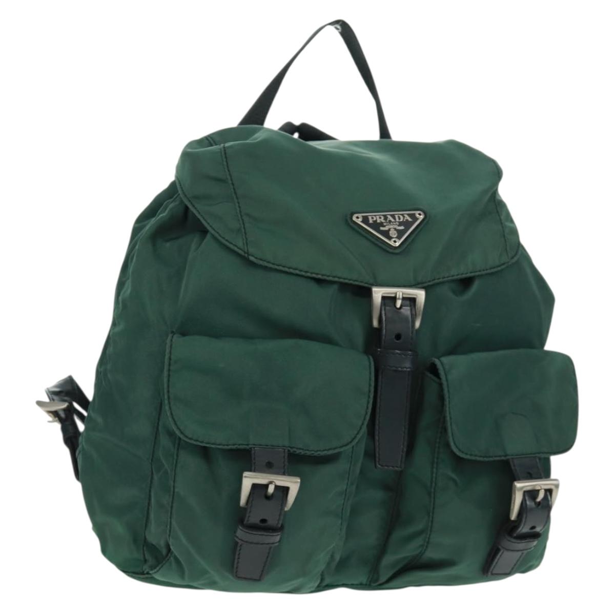 PRADA Backpack Nylon Green Silver Auth 161515