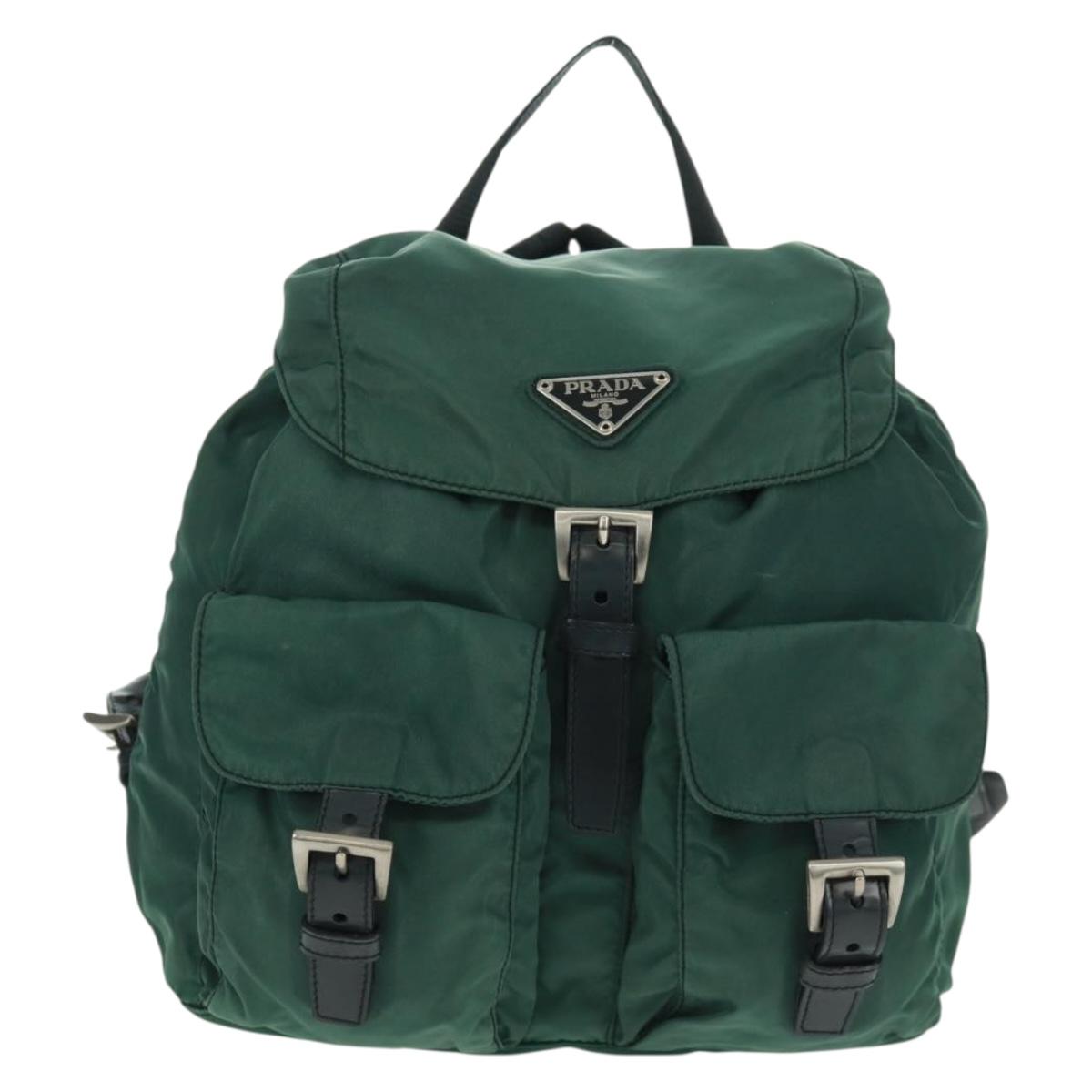 PRADA Backpack Nylon Green Silver Auth 161515