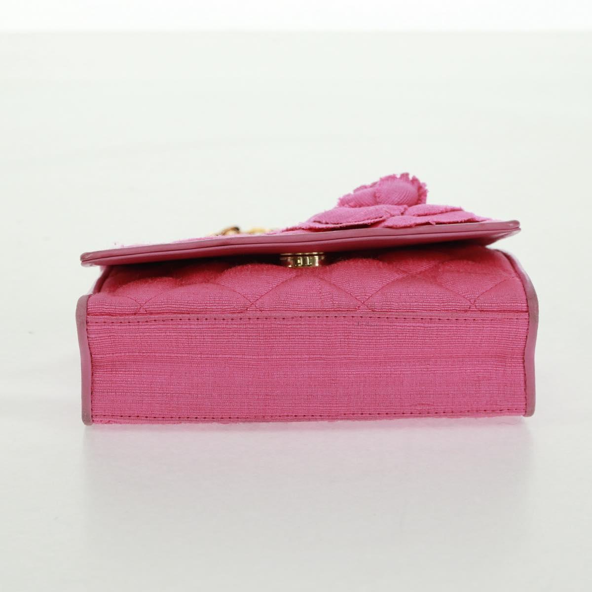 CHANEL Matelasse Chain Camelia Shoulder Bag Cotton Pink Gold CC Auth 161522V