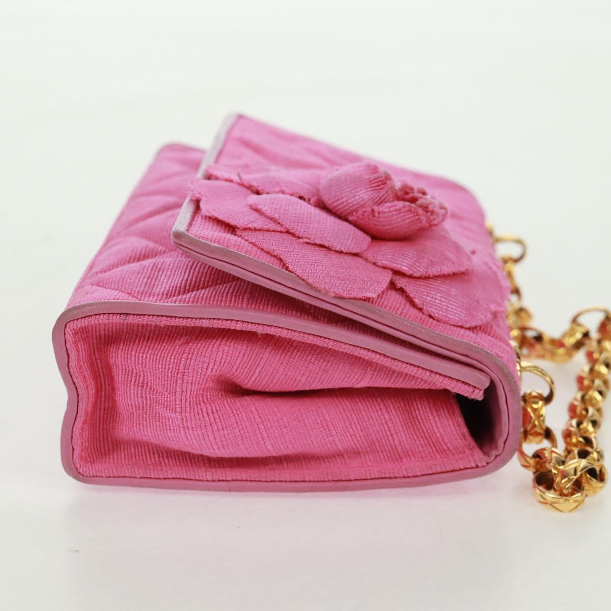 CHANEL Matelasse Chain Camelia Shoulder Bag Cotton Pink Gold CC Auth 161522V