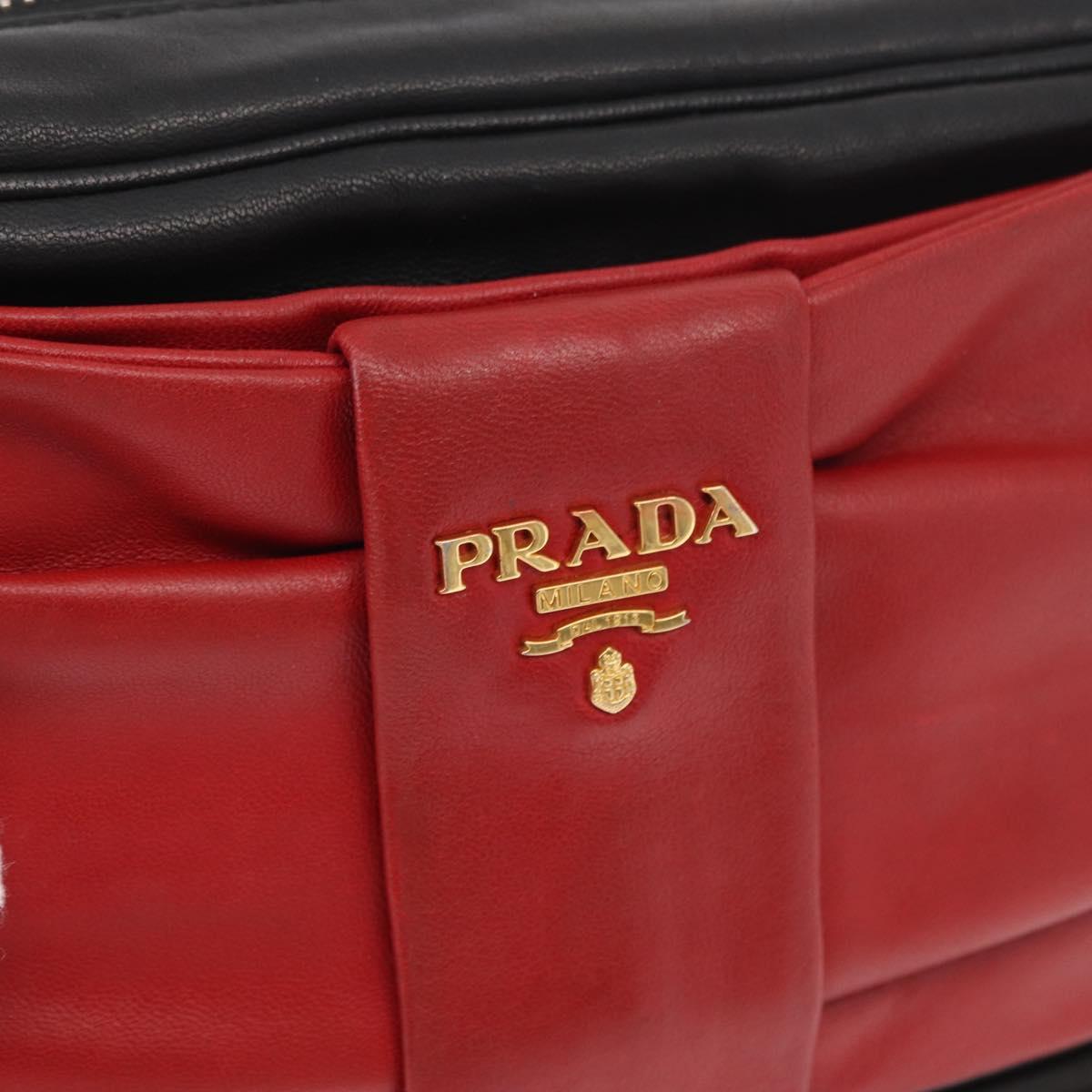 PRADA Shoulder Bag Leather Black Gold Auth 161530V