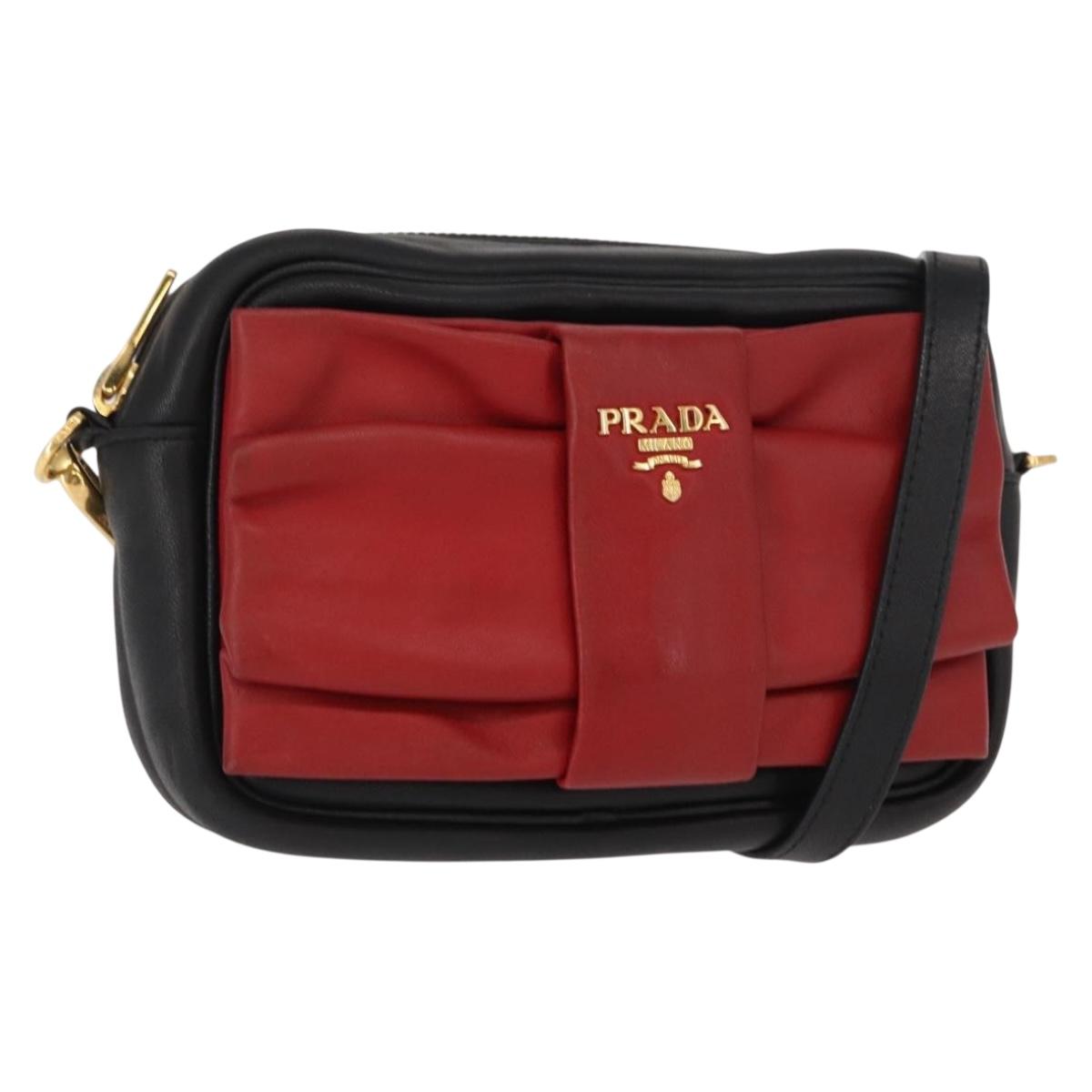 PRADA Shoulder Bag Leather Black Gold Auth 161530V