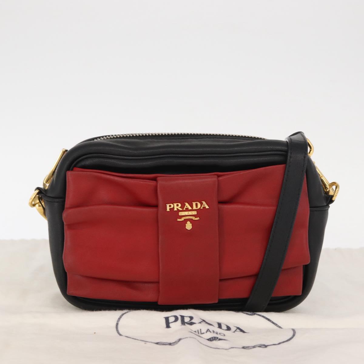 PRADA Shoulder Bag Leather Black Gold Auth 161530V