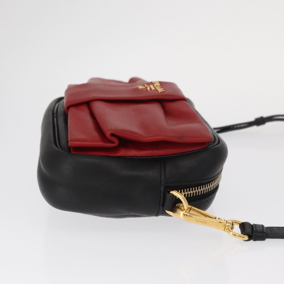 PRADA Shoulder Bag Leather Black Gold Auth 161530V