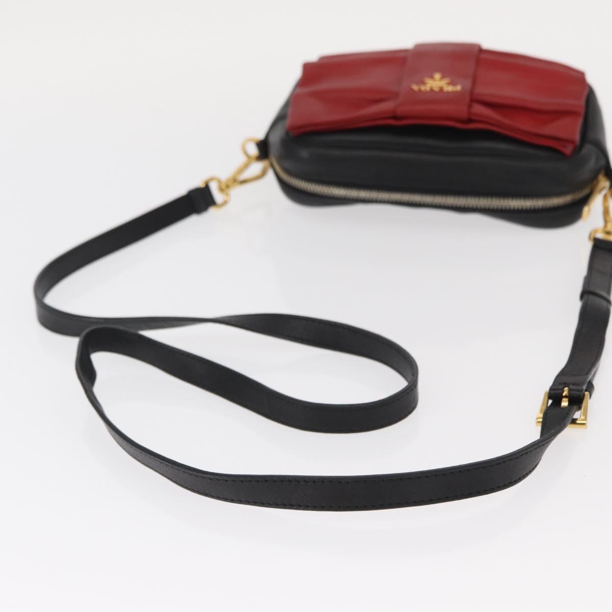 PRADA Shoulder Bag Leather Black Gold Auth 161530V