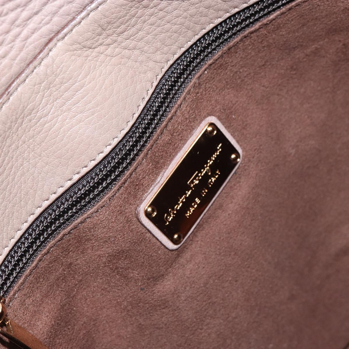 Salvatore Ferragamo Gancini Hand Bag Leather 2way Beige Gold Auth 161535
