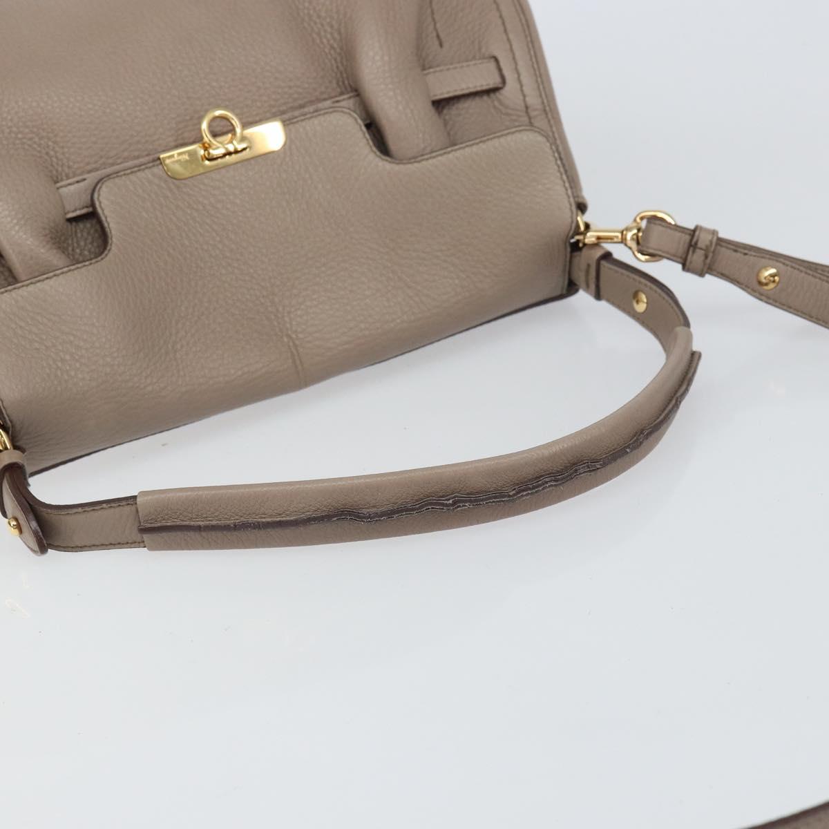 Salvatore Ferragamo Gancini Hand Bag Leather 2way Beige Gold Auth 161535