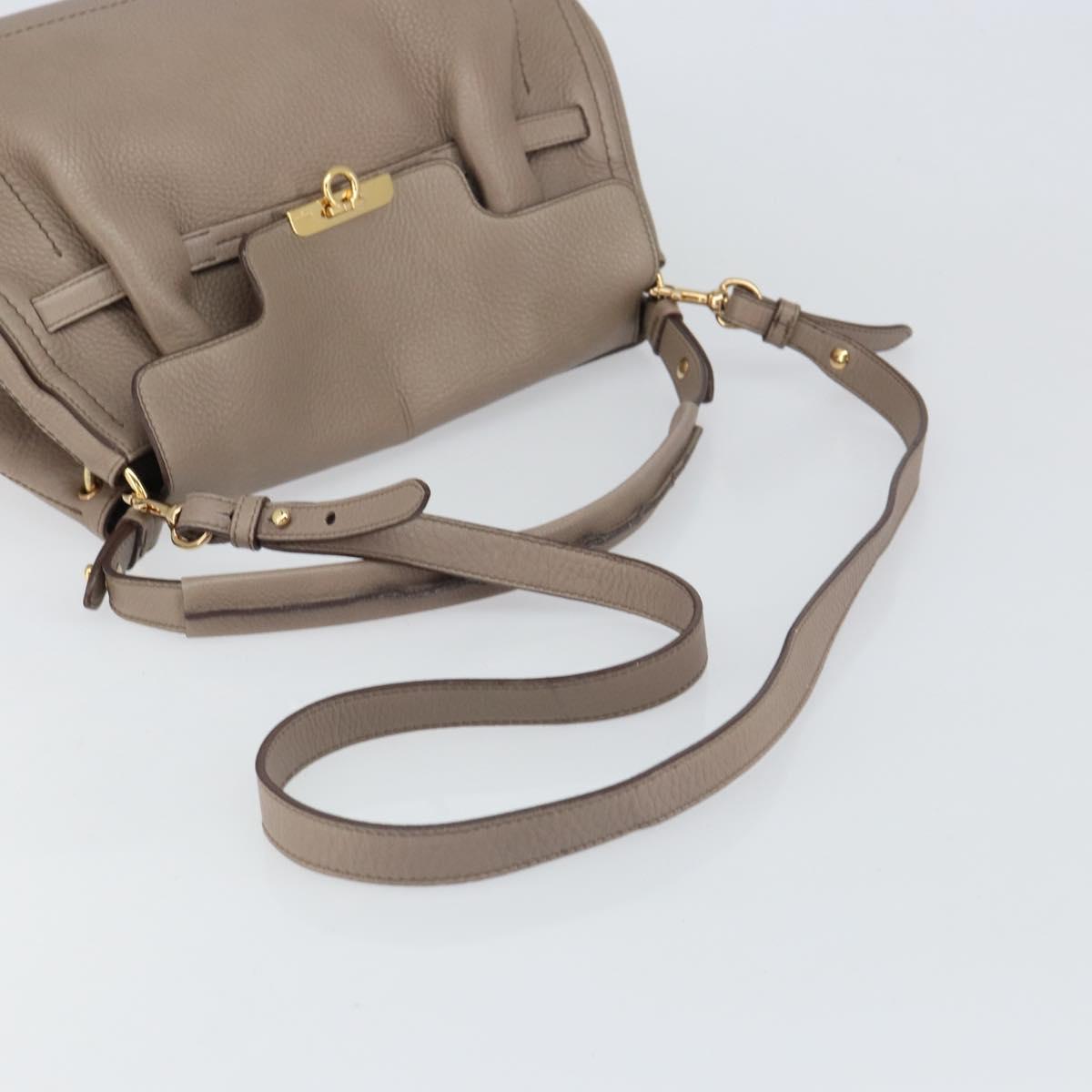 Salvatore Ferragamo Gancini Hand Bag Leather 2way Beige Gold Auth 161535