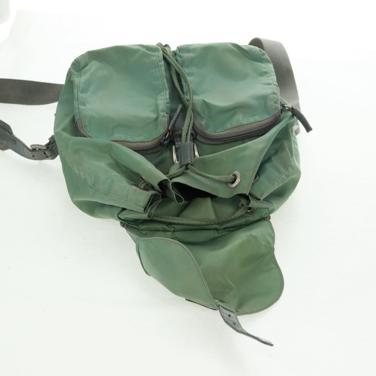 PRADA Backpack Nylon Silver Light green Auth 161541