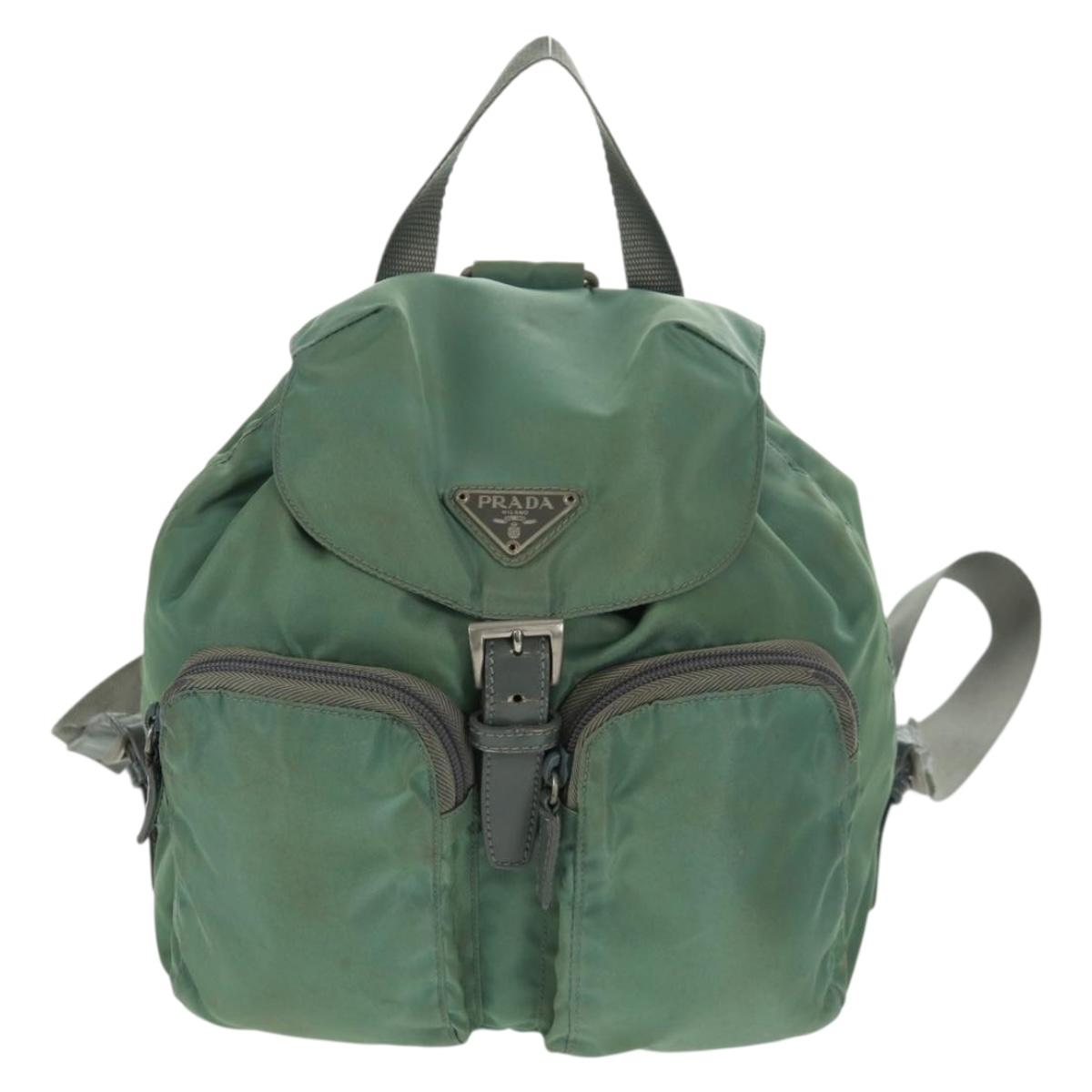 PRADA Backpack Nylon Silver Light green Auth 161541