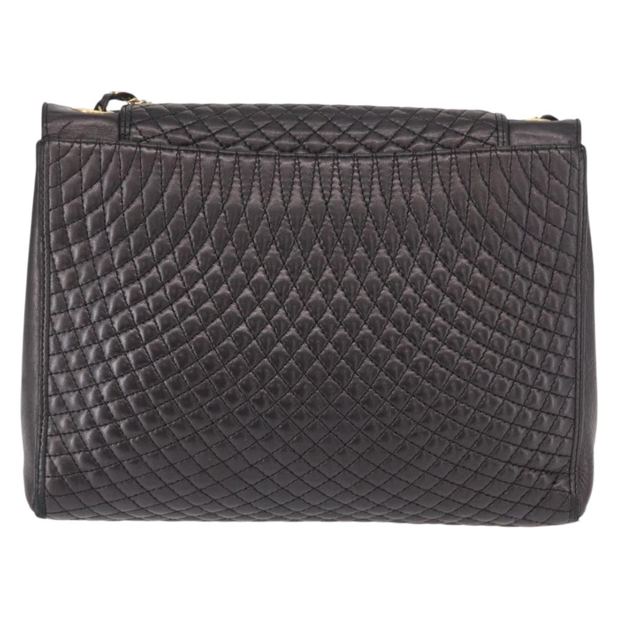BALLY Chain Shoulder Bag Leather Black Gold Auth 161547