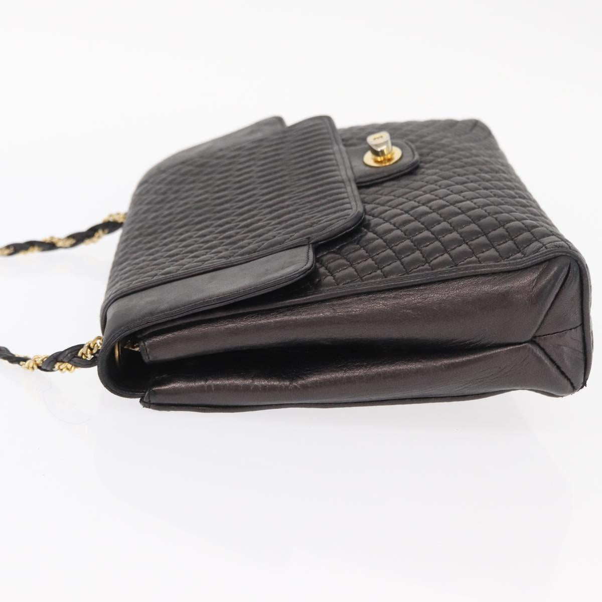 BALLY Chain Shoulder Bag Leather Black Gold Auth 161547