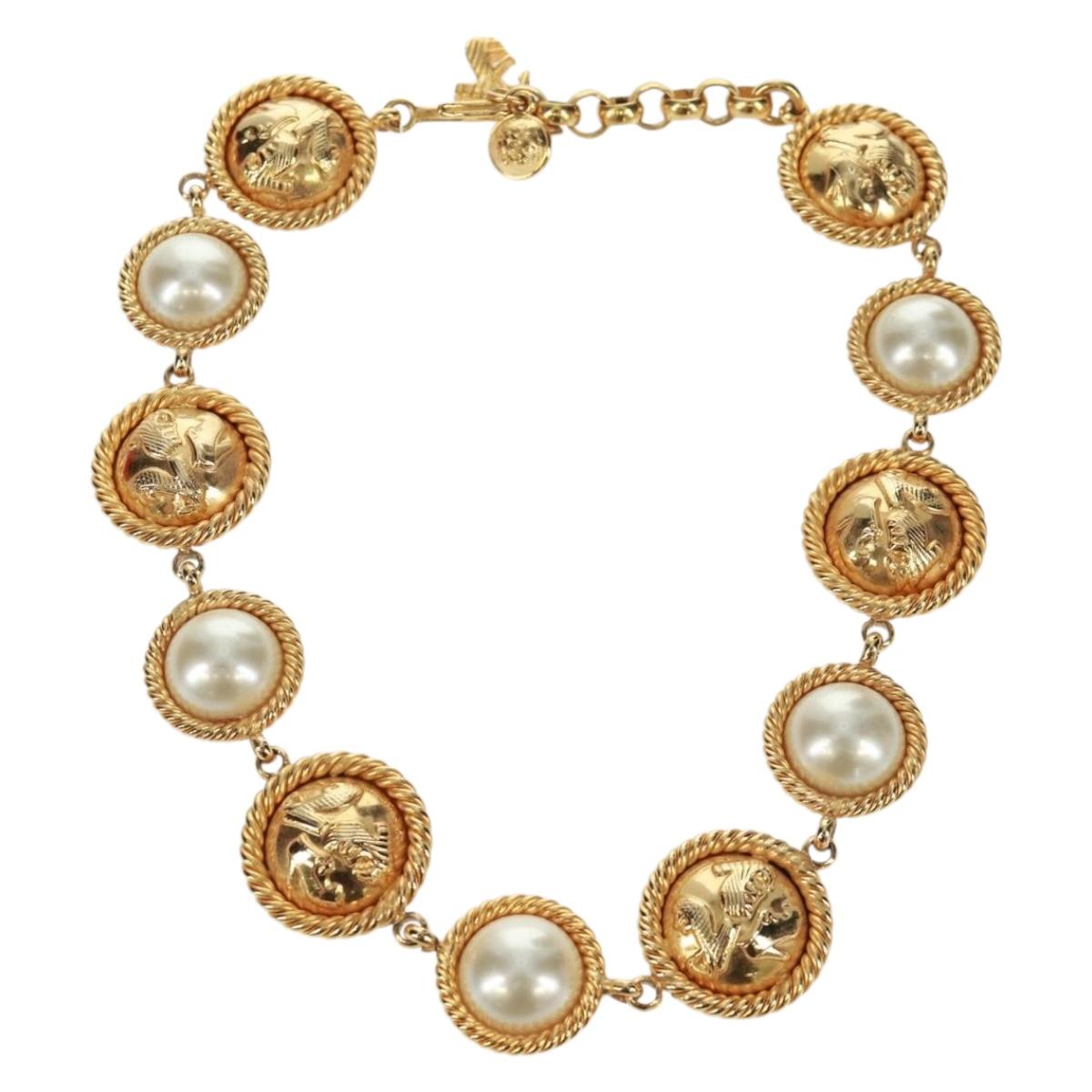 Salvatore Ferragamo Pearl Necklace metal Gold Tone Auth 161568V