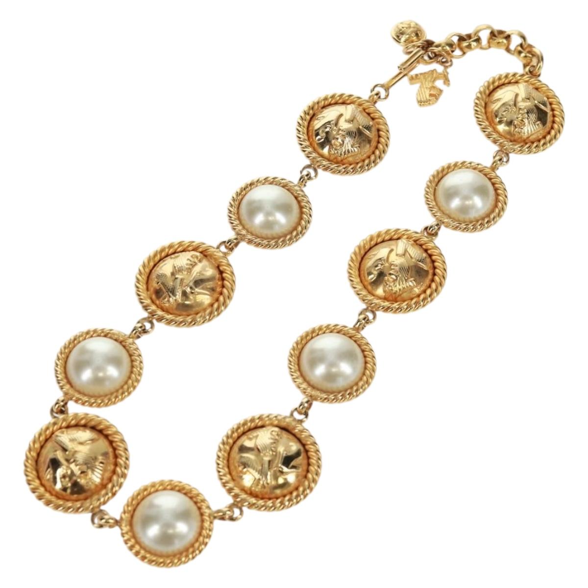 Salvatore Ferragamo Pearl Necklace metal Gold Tone Auth 161568V