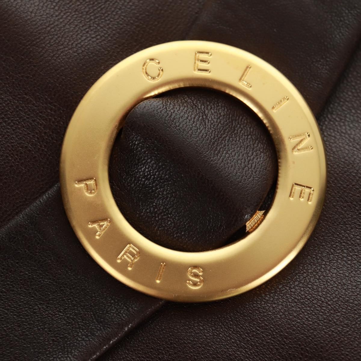 CELINE Skirt Lamb Skin Brown Gold Auth 161571V