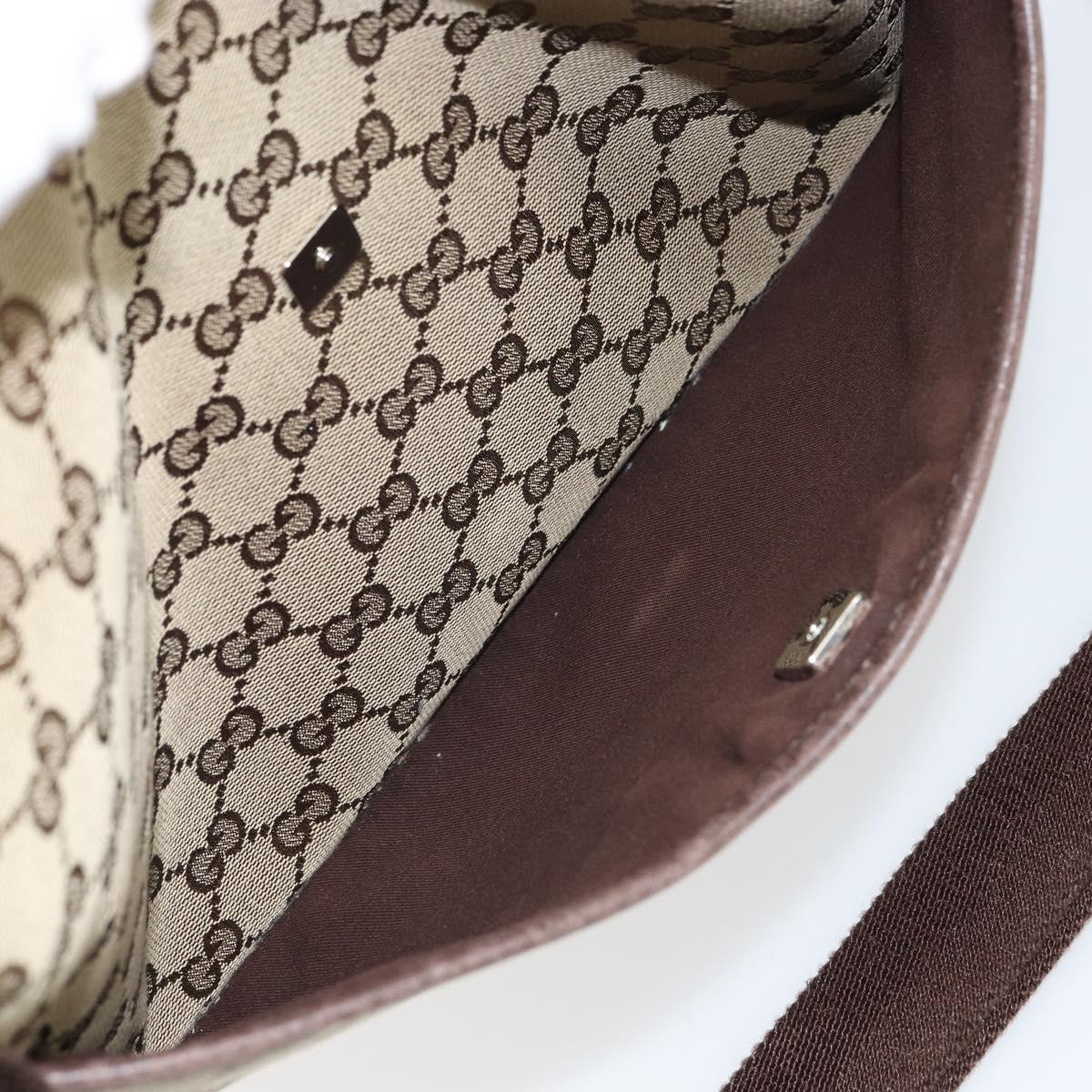 GUCCI GG Canvas Shoulder Bag Beige Silver 145857 Auth 161580