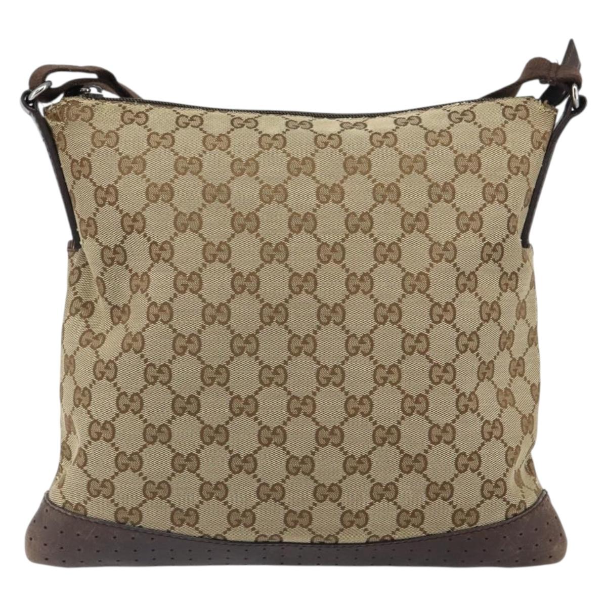GUCCI GG Canvas Shoulder Bag Beige Silver 145857 Auth 161580