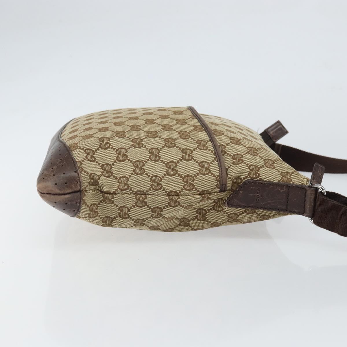GUCCI GG Canvas Shoulder Bag Beige Silver 145857 Auth 161580