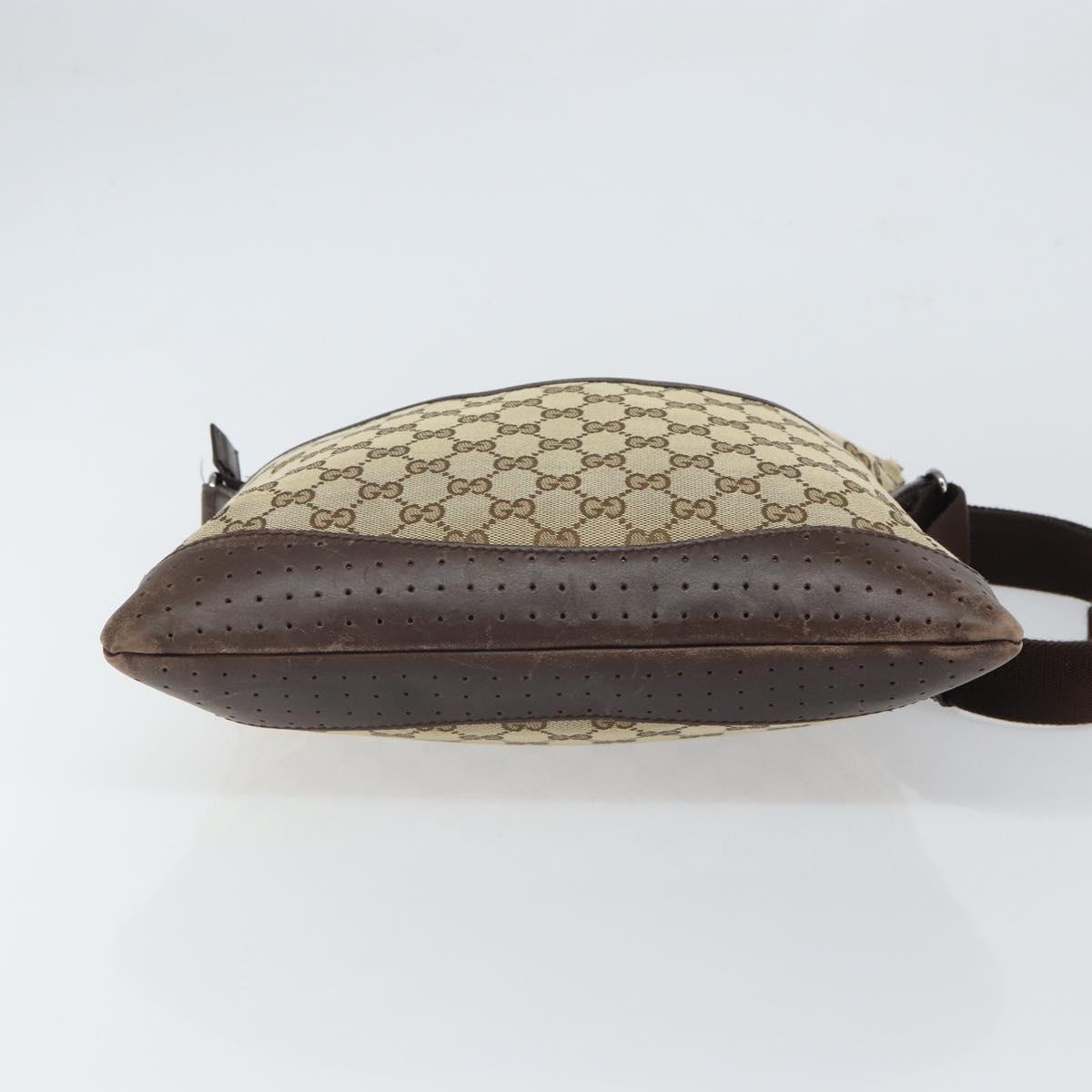 GUCCI GG Canvas Shoulder Bag Beige Silver 145857 Auth 161580