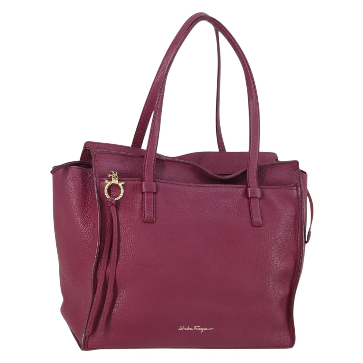 Salvatore Ferragamo Gancini Tote Bag Leather Purple Gold Auth 161588