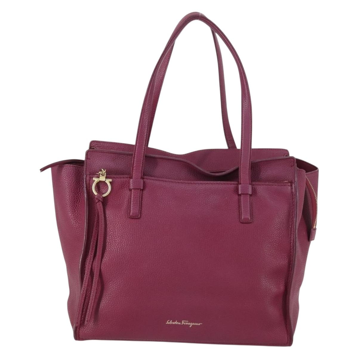Salvatore Ferragamo Gancini Tote Bag Leather Purple Gold Auth 161588