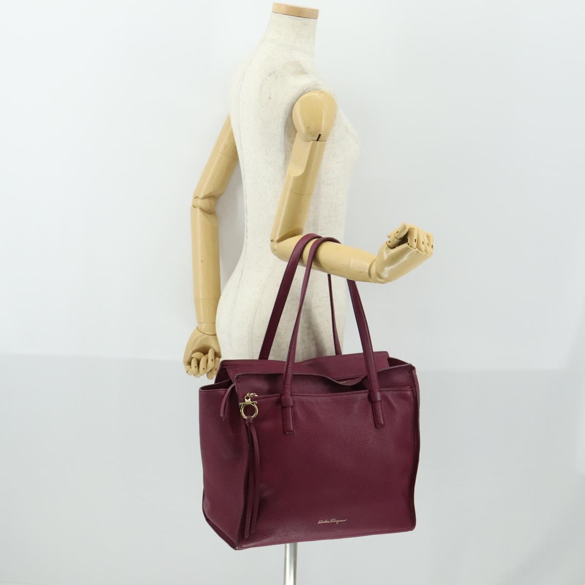 Salvatore Ferragamo Gancini Tote Bag Leather Purple Gold Auth 161588