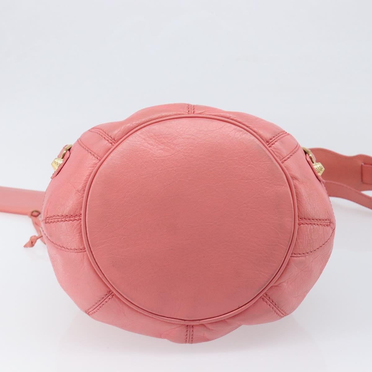 BALENCIAGA Giant Mini Pom Pom Hand Bag Leather 2way Pink Gold Auth 161592V