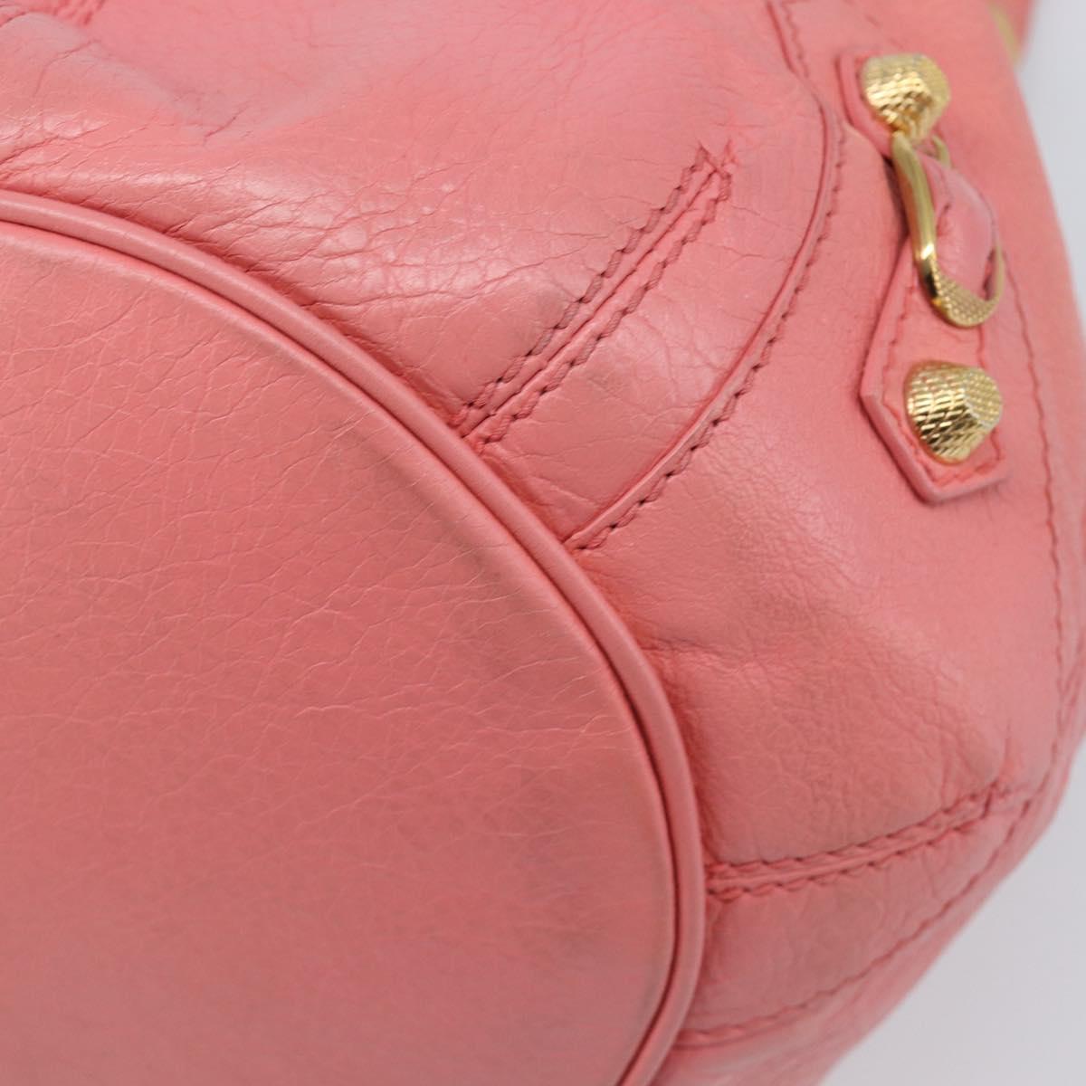 BALENCIAGA Giant Mini Pom Pom Hand Bag Leather 2way Pink Gold Auth 161592V